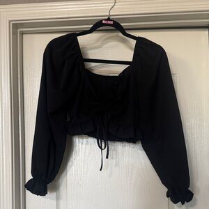 Elegant Black Long Sleeve Crop Women's Top